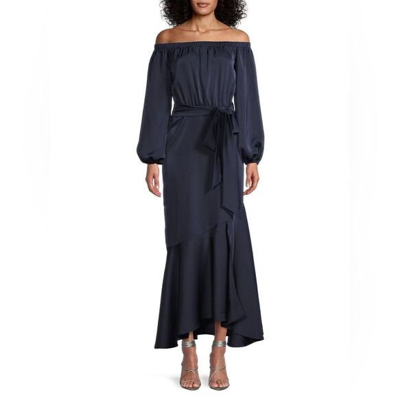Sachin & Babi Kai Satin Crepe Mermaid Dress Off Shoulder Navy Blue Sz 2 NEW - Picture 11 of 14